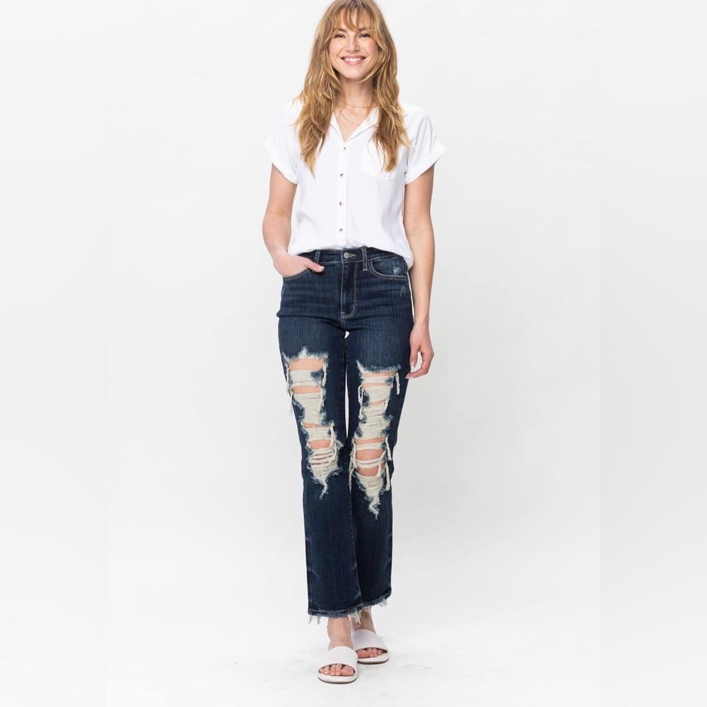 Judy Blue Mid Rise Heavy Destroyed Leg